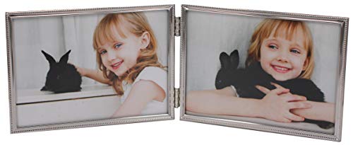 Product Cover LEADEX Double Thin Edge Silver Plated Picture Frame,Horizontal Standing,4 by 6 Inch,Velvet Back Simple Classic Styling (Silver)