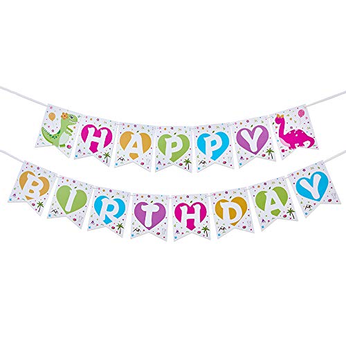 Product Cover WERNNSAI Dinosaur Birthday Party Decorations - Happy Birthday Banner Pink and Green Bunting Garland Pennant Dinosaur Theme Party Supplies for Kids Girls Pre-Strung Hanging Wall Decors