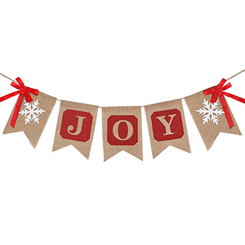 Product Cover Outuxed Christmas Banner Christmas Joy Banner Joy Jute Burlap Banner for Rustic Christmas Holiday Party Decorations Home Mantle Fireplace Decor