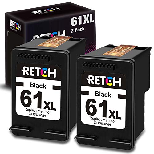 Product Cover RETCH Re-Manufactured HP 61 black ink cartridge Replacement for HP 61XL 61 XL for Envy 4500 5530 5534 5535 Deskjet 1000 1010 1510 1512 2540 2544 3000 3050 3510 3050A Officejet 2620 4630 4635 (2 Black)