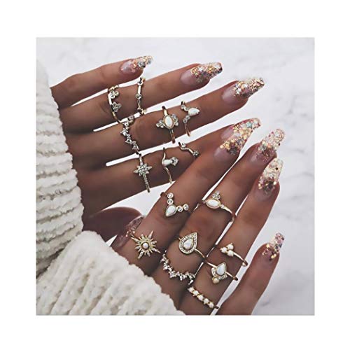 Product Cover Campsis 16PCS Gold Vintage Women Ring Sets Crystals Knuckle Stacking Multi Size Rings Boho Mid Ring for Women and Girls