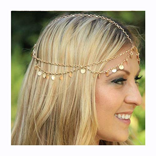 Product Cover Luxcastle Gold Coin Crown Gypsy Hair Chain Jewelry Boho Hair Accessory Festival Tassel Headpiece for Bride and Women