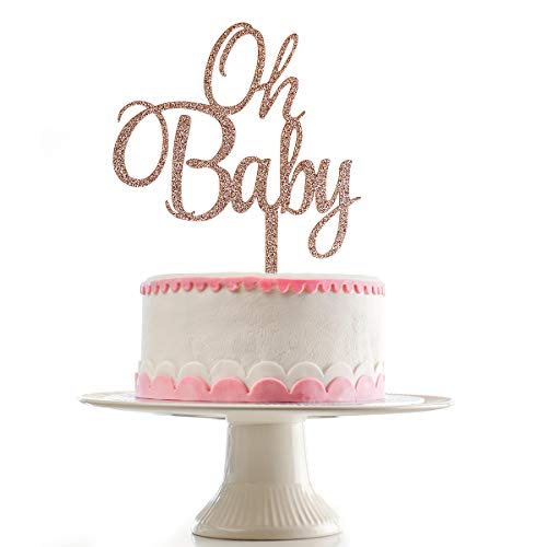 Product Cover Rose Gold Glittery Oh Baby Cake Topper for Baby Shower Party Decorations,Gender Reveal Party,1st Birthday Party Decorations