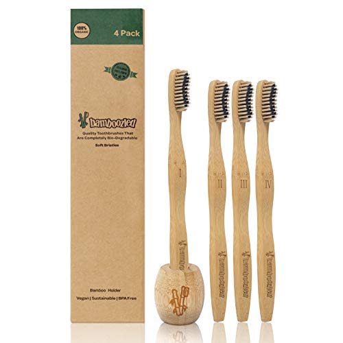 Product Cover Bamboo Toothbrush | Charcoal Infused Bristles | Environmentally Friendly & Biodegradable | Set of 4 | The Natural Way To Whitening Your Teeth