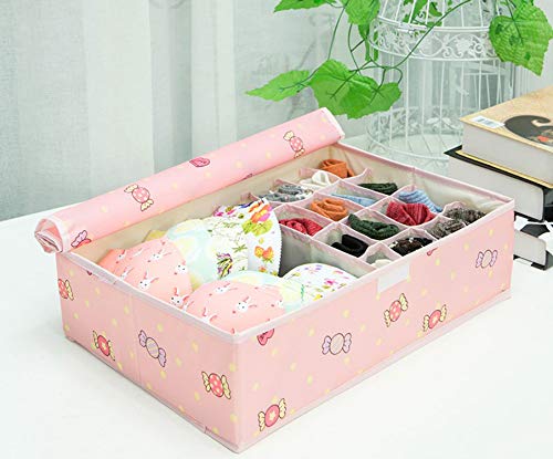 Product Cover House of Quirk Innerwear Organizer 15+1 Compartment Non-Smell Non Woven Foldable Fabric Storage Box for Closet (Pink Candy)