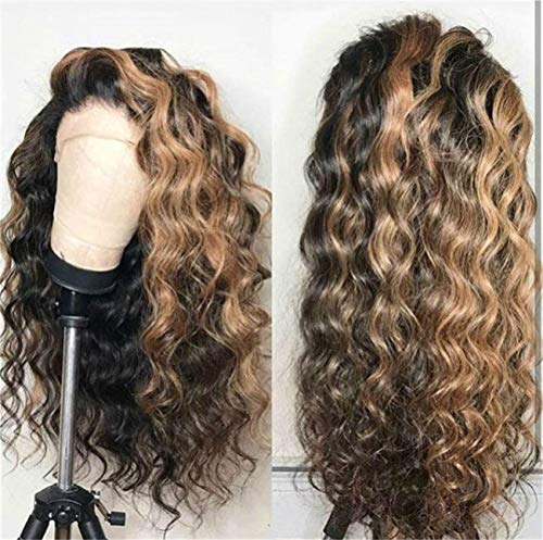 Product Cover Natural Wave Ombre Synthetic lace front wigs Unit Blonde Glueless Natural Looking Black Roots 1B/27 Two Tone Color Hair with Baby Hair for Women 22Inch