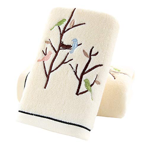 Product Cover Pidada Hand Towels Set of 2 100% Cotton Bird Tree Pattern Highly Absorbent Soft Luxury Towel for Bathroom 13.8 x 29.5 Inch (Ivory)