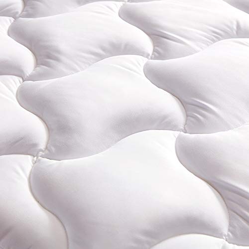 Product Cover SLEEP ZONE Quilted Mattress Pad Cover Queen Cooling Fluffy Soft Topper Upto 21 inch Pocket, White, Queen