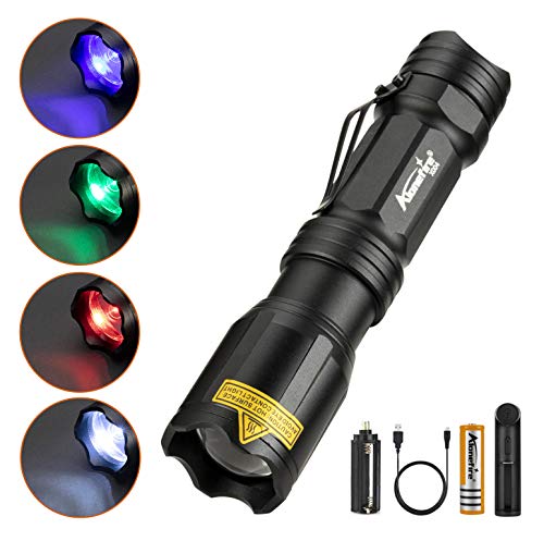 Product Cover ALONEFIRE X004 4 Color in 1 LED Tactical Flashlight Rechargeable Red Green Blue White Light Flashlight Waterproof Zoomable with Battery Charger for Camping Hiking Hunting Fishing Backpacking Adults