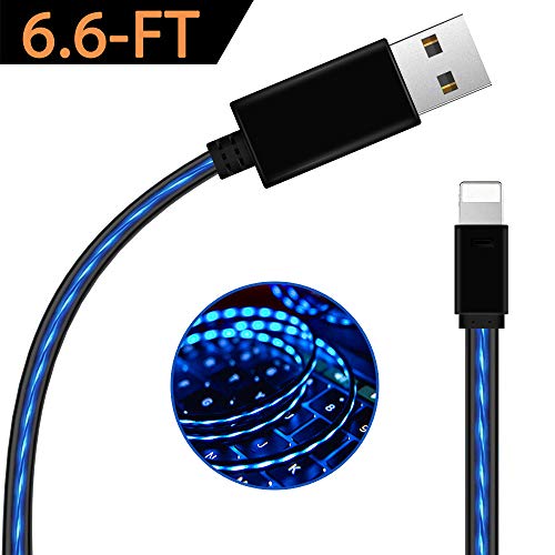 Product Cover USB Phone Charger Cord Cable, Oliomp Blue 6.6 FT LED Light Up Fast Charging Cords Sync Data Cord Compatible with Phone 8/XS/XR/XS MAX/7/7 Plus/6/6S Plus/5S/5,Pad/Pod