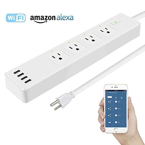 Product Cover WiFi Smart Power Strip Surge Protector Extension with 4 Individual Control Smart Plugs and 4 USB Ports and 5.9ft Long Extension Cord, Smart Life APP Work with Alexa & Google Assistant