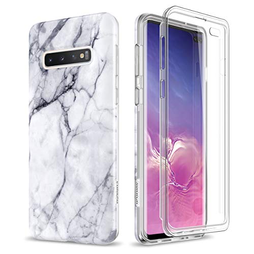 Product Cover SURITCH Case for Galaxy S10 Plus [Built-in Screen Protector] Natural Marble Full-Body Protection Shockproof Rugged Cover for Samsung S10 Plus [Compatible with Fingerprint Sensor] (Black Marble)