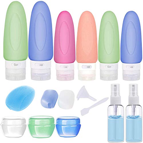 Product Cover POLUENTAT 17 Pcs BPA Free Silicone Travel Bottles Set, TSA Approved Travel Size Containers for Toiletries FDA Approved for Shampoo Leak-proof Travel Accessories Containers with Tag
