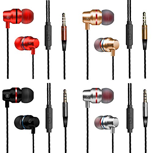 Product Cover Earbuds,Earphones,Pasuwisma in-Ear Headphones Noise Isolating,Compatible with iPhone,iPod,iPad,MP3 Players,Samsung Galaxy,Nokia,HTC,etc 4pack (4, Metal)