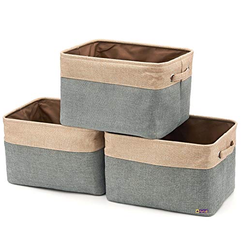 Product Cover Kurtzy Collapsible Storage Basket Bins Foldable Fabric Cube Bag Set Organizer, 38 cm X 27 cm X 24 cm (Pack of 3), Grey