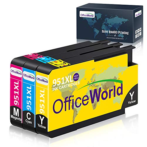 Product Cover OfficeWorld Compatible Ink Cartridge Replacement for HP 951 951XL for HP Officejet Pro 8600 8610 8620 8630 8640 8100 8625 8615 251dw 271dw 276dw Printer (1 Cyan, 1 Magenta, 1 Yellow), 3-Pack
