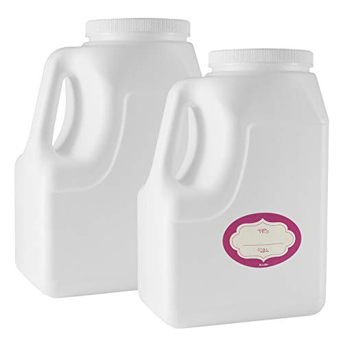 Product Cover 2 Pack - 1 Gallon White Square Plastic Storage Containers - Jars w/Plastic Airtight Lids - 128 Oz Empty Jugs with Handles - Wide Mouth Easy Clean Jar - BPA free food Safe - Great for Home & Commercial