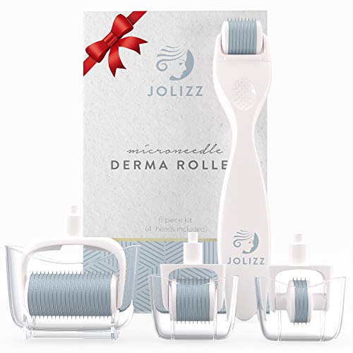 Product Cover Jolizz Derma Roller Microneedle Skin Care Kit for Face & Body With FOUR Titanium Replaceable 0.25mm Microneedling Heads :1 Small 240 Needles, 2 Medium 600 Needles & 1 Large 1200 Needles & Storage Case