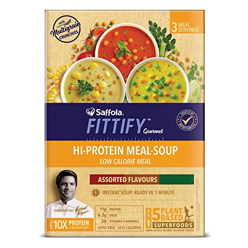 Product Cover Saffola FITTIFY Gourmet Hi-Protein Meal Soup, Assorted Flavours, 3 x 53 g