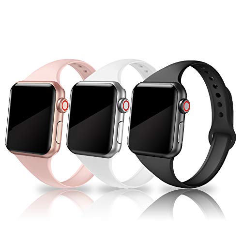 Product Cover SWEES Sport Band Compatible with Apple Watch 38mm 40mm, 3 Packs Narrow Soft Silicone Slim Small Replacement Wristband for iWatch Series 5, Series 4, Series 3, Series 2 Series 1 Sport Edition Women Men