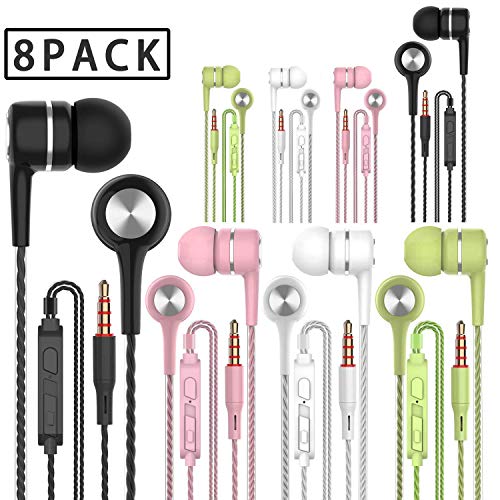 Product Cover A12 Headphones Earphones Earbuds Earphones, Noise Islating, High Definition, Stereo for Samsung, iPhone,iPad, iPod and Mp3 Players（Black, White, Green, Pink (Black+White+Pink+Green 8pairs)