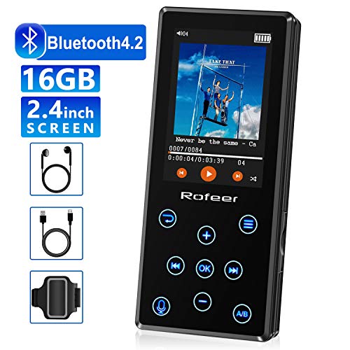 Product Cover MP3 Player, 16GB MP3 Player with Bluetooth 4.2 HiFi Lossless Sound Portable Digital Music Player FM Radio Voice Recorder E-Book 2.4'' LCD, Support up to 128GB with Earphone & Armband