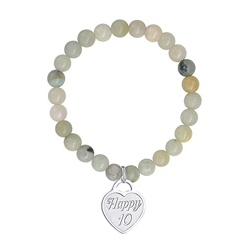 Product Cover 10 Year Old Girl Gifts Bracelet - 6mm Natural Amazonite Bead Bracelets Anxiety Bracelet Gifts for 10 Year Old Girl Boy Teens Bracelet Girls Jewelry Heart Charm Bracelet Best 10 Year Old Girls Gifts