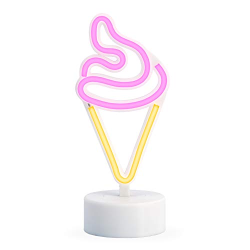 Product Cover Amped & Co Ice Cream Desk Light, Mini LED Neon Collection, Night Lite Novelty Room Decor, Battery Powered, 8 inches, Pink and Yellow