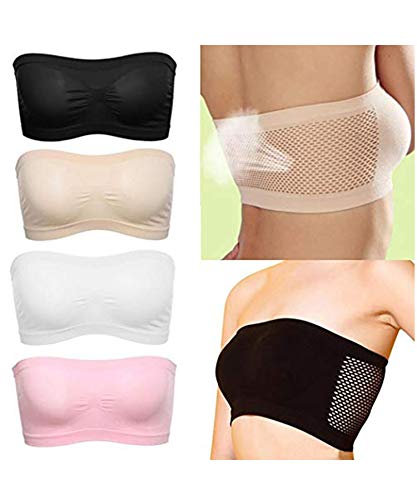Product Cover Yirind Women Basic Stretch Layer Strapless Hollow Seamless Solid Cropped Tube Top Bra Bandeau Sport Bras,Black