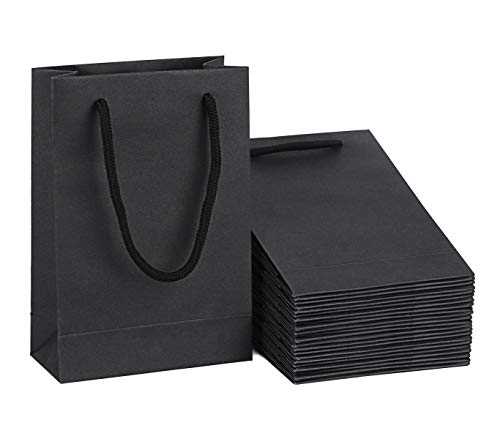 Product Cover Driew Kraft Paper Bags, Small Gift Bags Black Gift Bags 5x2x7.5 inches with Cotton Handle Pack of 50 (Black)