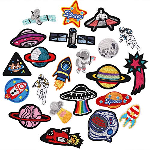 Product Cover 22pcs Space Planet Astronaut Iron on Patches Embroidered Motif Applique Decoration Sew On Patches Custom Patches for DIY Jeans, Jacket,Kid's Clothing, Bag, Caps, Arts Craft Sew Making (Space 22pcs)