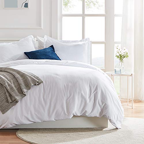 Product Cover SLEEP ZONE Bedding Duvet Cover Sets 90x90 inch Temperature Management 120gsm Ultra Soft Zipper Closure Corner Ties 3 PC, White,Full/Queen