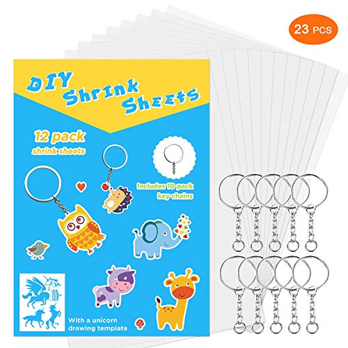 Product Cover SoFire 12 Sheets Semitransparent Shrink Film Shrinky Art Film Paper with 10 Pack Key Chains and One Unicorn Traceable Template (Blank Sheet)