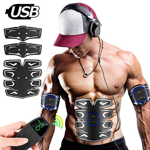 Product Cover 8-Pack Abs Muscle Stimulator with LCD Display Remote Control - EMS Ab Stimulator Abdominal Toning Belt - Home Workout Device for Thin Body Fitness - USB Rechargeable - Free 12PCS Replacement Gel Pads