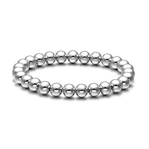 Product Cover JOVIVI Mens Womens Stainless Steel 8mm Silver Round Ball Beads Beaded Elastic Bracelet