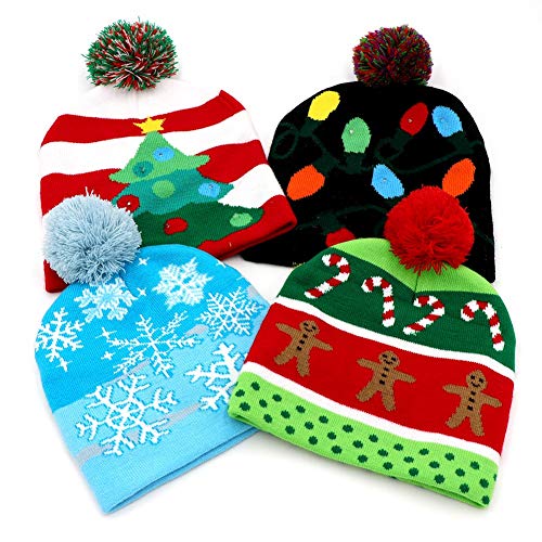Product Cover Wmbetter LED Light-up Christmas Hats Xmas Santa Ugly Hat Beanies 10 Colorful Lights Flashing Cap for New Year Party, Dark Blue Color