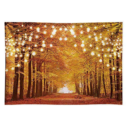 Product Cover Funnytree 7x5FT Durable Fabric Glitter Autumn Forest Photography Backdrop Sparkle Natural Scenery Fall Landscape Leaves Party Banner Photo Backgound Decor Photocall