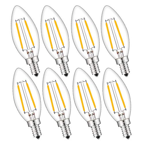 Product Cover Aomryom Candelabra LED Filament Bulb 25W Equivalent 3000K Warm White, E12 Base 2W LED Chandelier Bulbs, Antique Style B11 Clear Glass Candle Light Bulbs, Non-Dimmable, Pack of 8