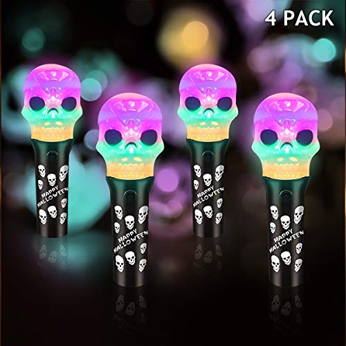 Product Cover MAOYUE Halloween Party Favors for Kids Halloween Wand Light Up Colorful Skull Spinner Wand Halloween Light Sticks for Trick or Treat, 4 Pack