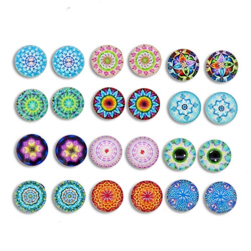 Product Cover Kaleidoscope Photo Pattern Glass Dome Magnetic Clip-on Earrings for Teen Girls Kids Women non piercing ear Party Gift, Pack of 7 Pairs