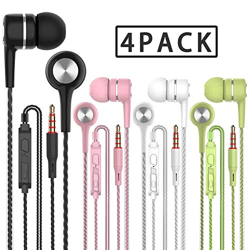 Product Cover A12 Headphones Earphones Earbuds Earphones, Noise Islating, High Definition, Stereo for Samsung, iPhone,iPad, iPod and Mp3 Players（Black, White, Green, Pink (Black+White+Pink+Green 4pairs)