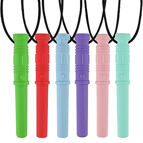 Product Cover Petift Sensory Chew Necklace Bundle for Boys Girls Kids,Chewy Stick Toy,Chewing Pendant,Silicone Teether Chewlery Necklace Chewing Tool,Chewy Brick for Autism,Teething,ADHD,Biting,Oral Motor(6 Pack)