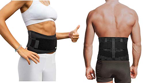 Product Cover Copper Compression Slim Back Brace with Extra Support Bars for Men and Women. Guaranteed Highest Copper Infused Fit Braces for Lower Back Pain Relief. Lumbar Waist Support Belt Wrap Waist 28