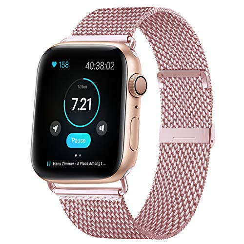 Product Cover HILIMNY Compatible for Apple Watch Band 38mm 40mm, Stainless Steel Mesh Sport Wristband Loop with Adjustable Magnet Clasp for iWatch Series 1, 2, 3, 4, 5, Rose Gold