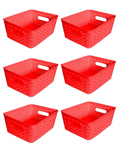 Product Cover Xllent® Plastic Storage and Shelf Basket Set of 6 Pieces, Red (Medium Size :- 26cm*20cm*11cm).