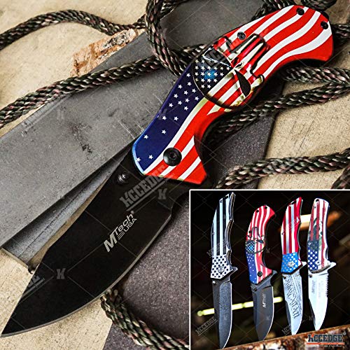 Product Cover KCCEDGE BEST CUTLERY SOURCE USA American Flag 8 Inches Punisher Folding Pocket Knife Proud of America Knife (Punisher Skull)