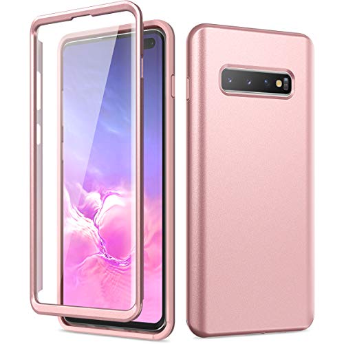 Product Cover SURITCH Case for Galaxy S10 Plus, [Built-in Screen Protector] Matte Black Full-Body Protection Shockproof Rugged Hard Cover for Samsung Galaxy S10 Plus [Compatible with Fingerprint Sensor] (Rose Gold)
