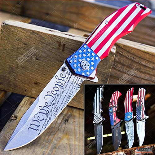 Product Cover KCCEDGE BEST CUTLERY SOURCE USA American Flag 8 Inches Punisher Folding Pocket Knife Proud of America Knife (We The People)