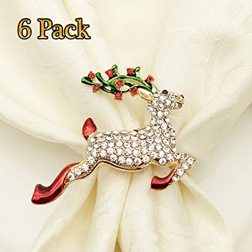 Product Cover LogHog Reindeer Christmas Napkin Rings Set of 6,Delicate Deer Napkin Ring Holder with Bling Rhinestones,Table Decorations for Christmas Holiday Wedding Banquet Birthday Daily Gathering.(Gold Deer)