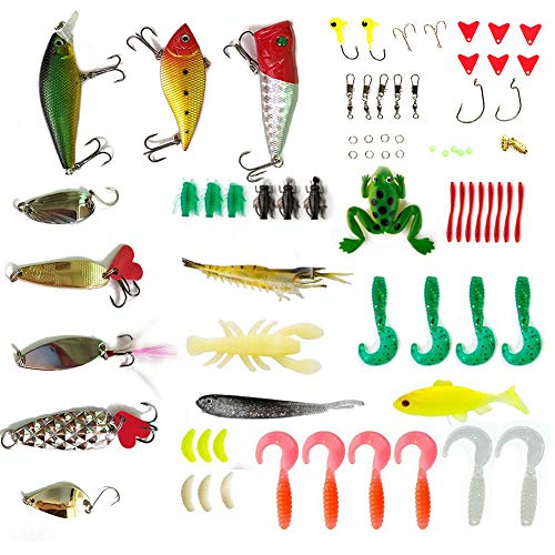 Product Cover Apusale Fishing Lures Kit Bass Baits Tackle-Including Crankbaits, Spinnerbaits, Plastic Worms, Jigs, Topwater Lures, Tackle Box and More Fishing Gear Lures Kit Set